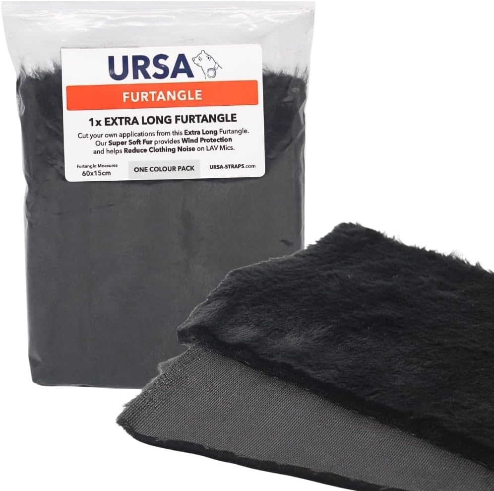 URSA FurTangle - 30x15cm Super Soft Furry Rectangle (13mm) - Noise Reduction & Wind Protection for Microphones, DIY Crafting (Black)
