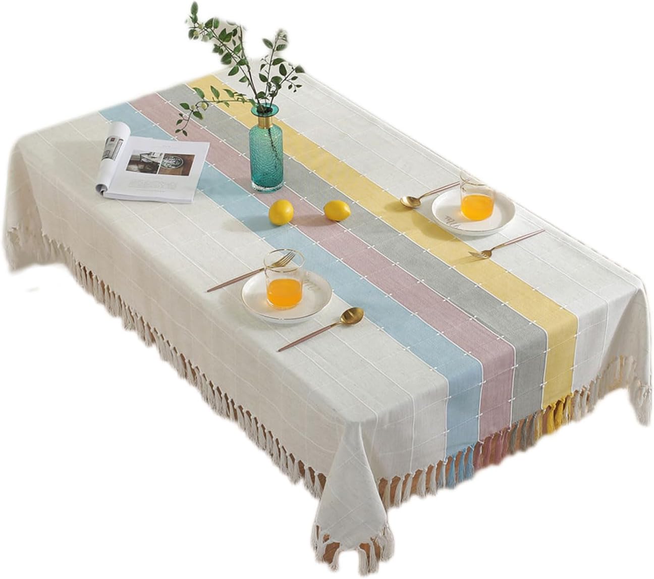 Cotton Linen Tablecloth Tassels Rectangular Coffee Tablecloth Household Tablecloth Tablecloth Picnic Mat,A,135 * 200cm