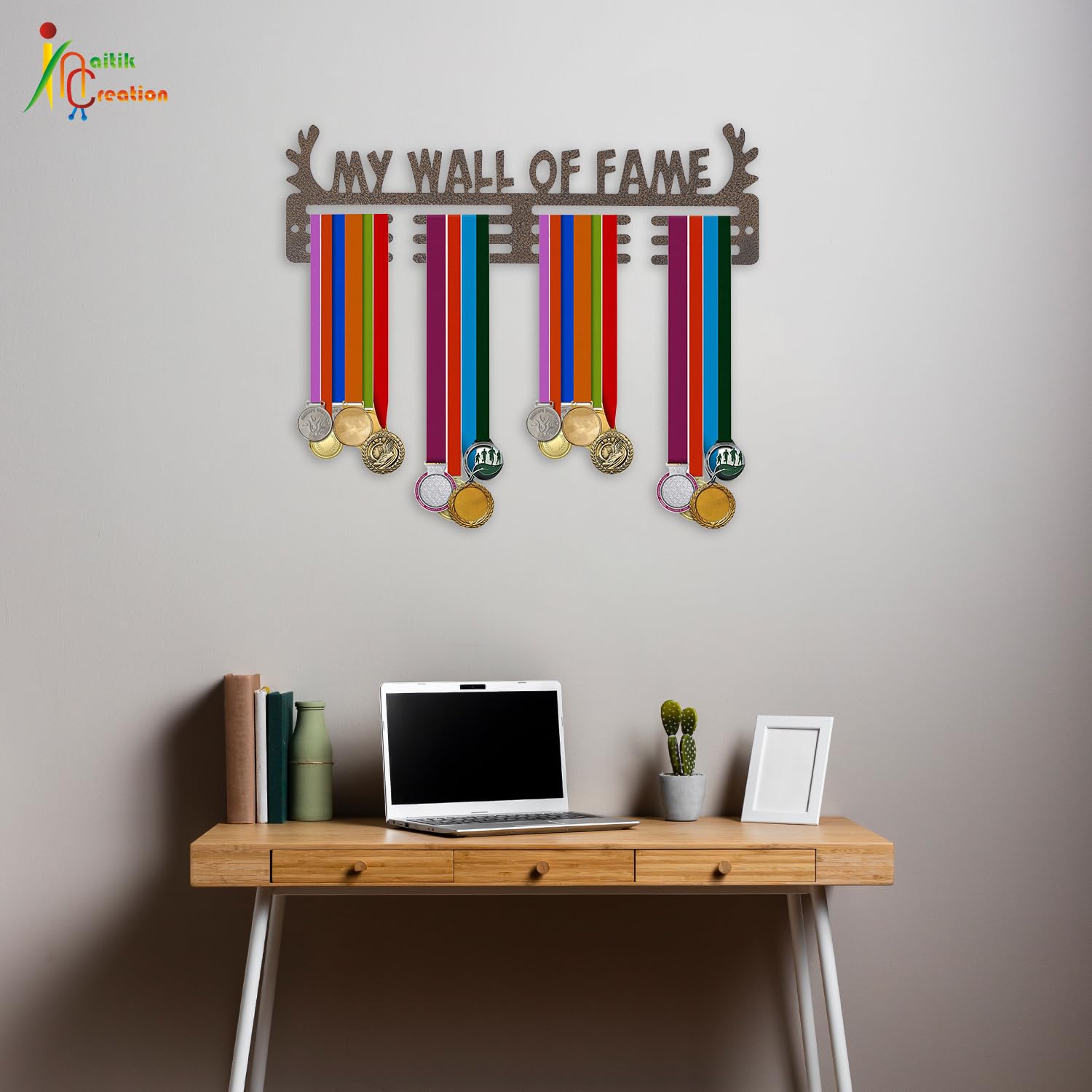 NAITIK CREATION Medal Hangers for Wall – Medal Holder Display Hanger | Holds Up to 65 Medals | Sports Medal Display | Medals Hanger | Premium Antique Golden (My Wall of Fame) 3