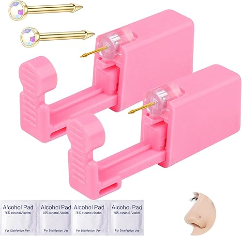 Vessantara Kit de perforación de nariz, 6 piezas desechables de pistola de perforación de nariz con herramientas de perforación de nariz