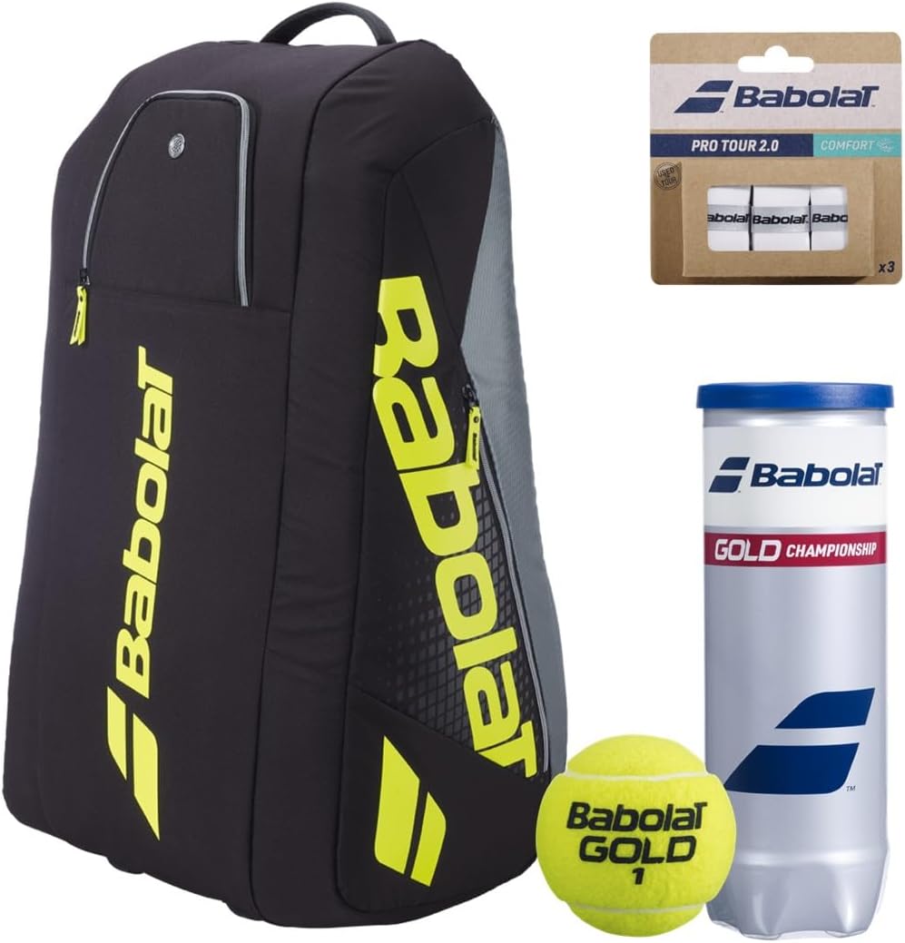 Babolat Pure Aero RH x12 Tennis Bag (Metallic Grey/Black/Fluo Yellow) - Optional Accessories