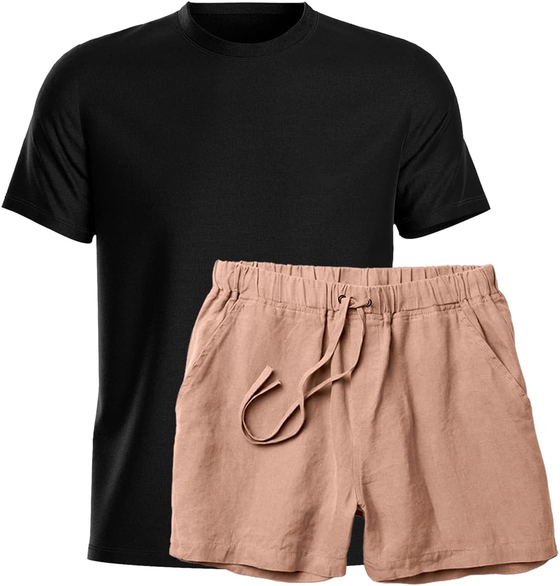 Kit Conjunto Camiseta Algodao e Short Linho Bermuda Masculina Moda Praia Luxo