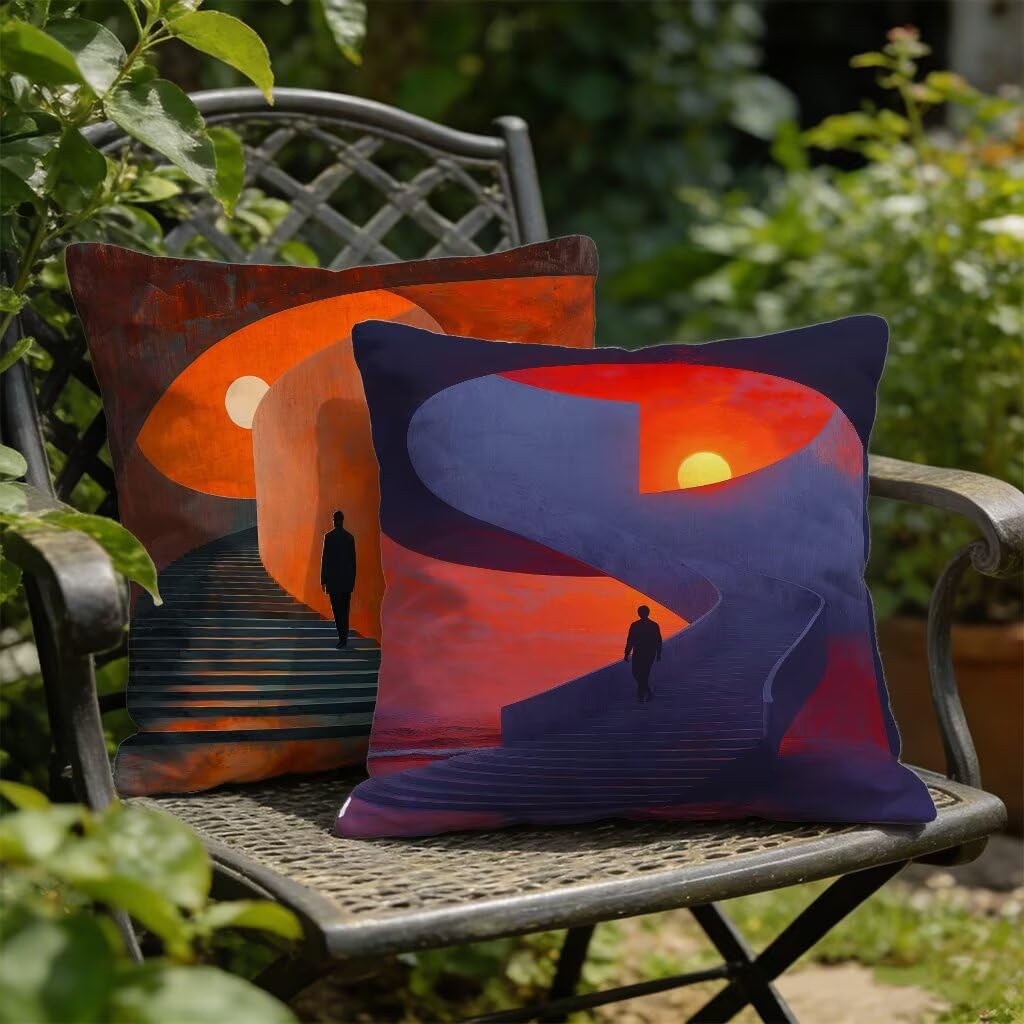 Taie Oreiller 65x65 cm Lot de 2 Rouge Housse de Coussin 65 x 65 Gros Coussin De Canapé Lin Taie Oreiller Exterieur Coucher De Soleil pour Printemps Été Chaise Chambre Terrasse Décoratifs 4-4967V2