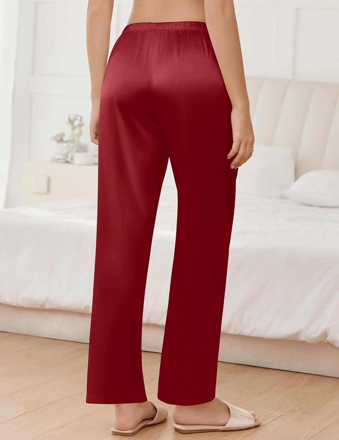 Ekouaer Women's Silk Satin Pajama Pants Wide Leg Lounge Pants for Women Elastic Waist Pj Bottoms with Side Pockets - Image 6