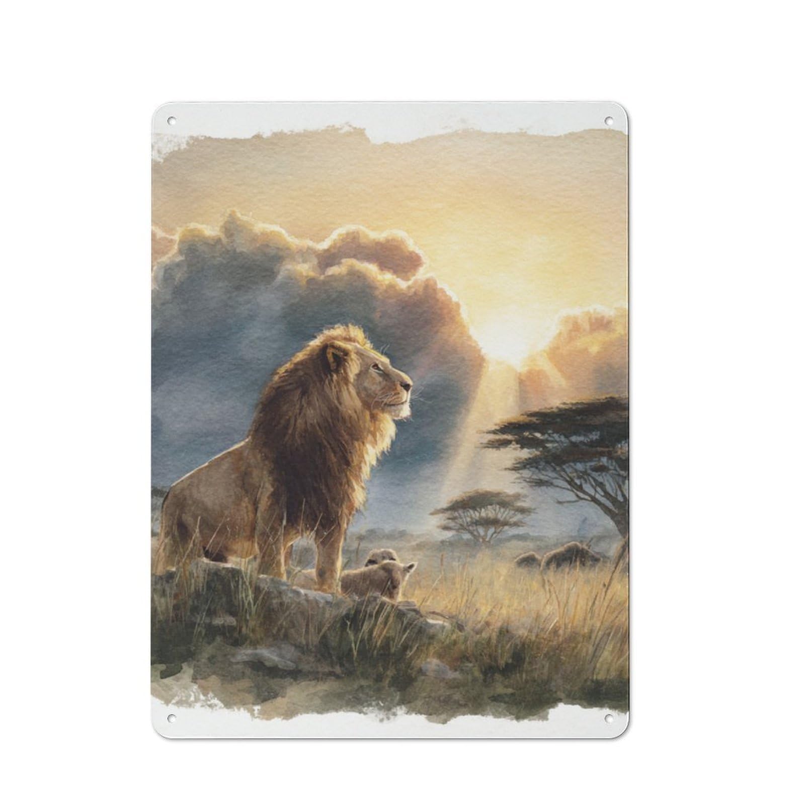 Junmoney Style-8 Tin Sign 40X30cm With Wild Lion Majesty For Hallway Wall, Rustic Decor, For Vintage Wall Decor Fans, For Garage And Workshop Walls