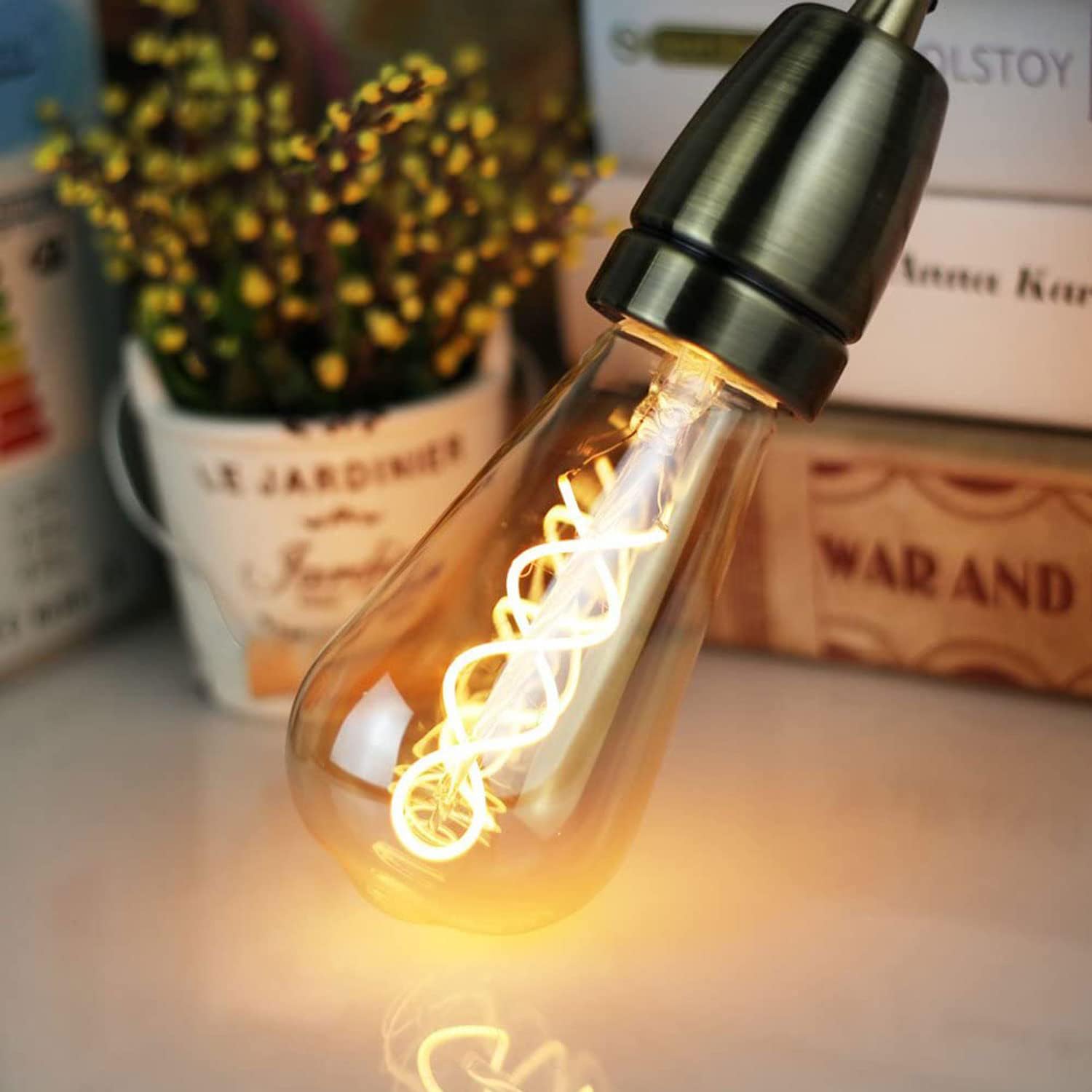 Edison Vintage Glühbirne E27, LED Vintage Dimmbar 4W ST64 Glühbirne E27 Warmweiß, Ideal für Dekorative Nostalgie und Retro Beleuchtung, Bernstein - 6 Stück