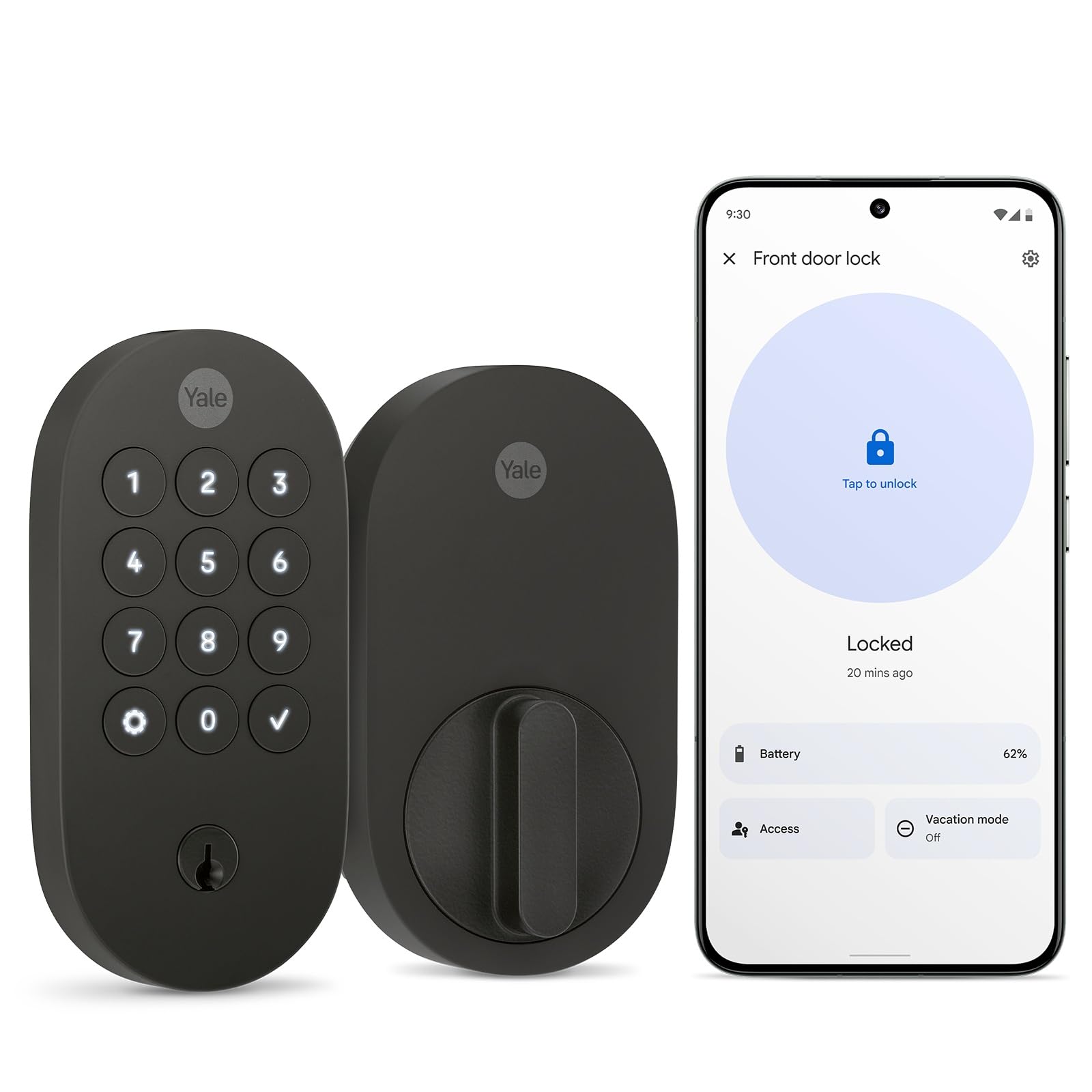 Yale Matte Black Keyed Deadbolt Smart Lock with Google Matter, YRD510-MT1-BLK