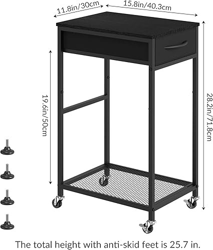 Miniatura 9 de Soporte para torre de computadora, carrito de impresora móvil con ruedas, soporte de CPU rodante de 2 niveles con cajón de almacenamiento, soporte