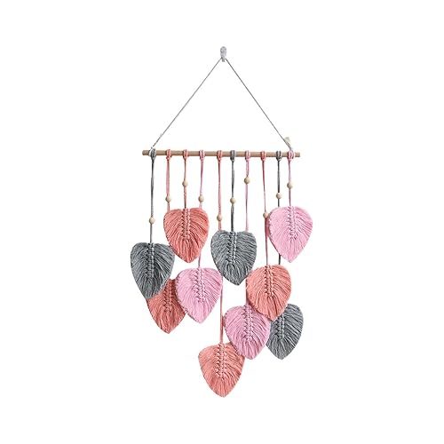 Miniatura 7 de Leefasy Tapiz tejido de macramé para colgar en la pared, decoración bohemia, adorno colgante de fondo con borlas de hojas, decoración de pared para
