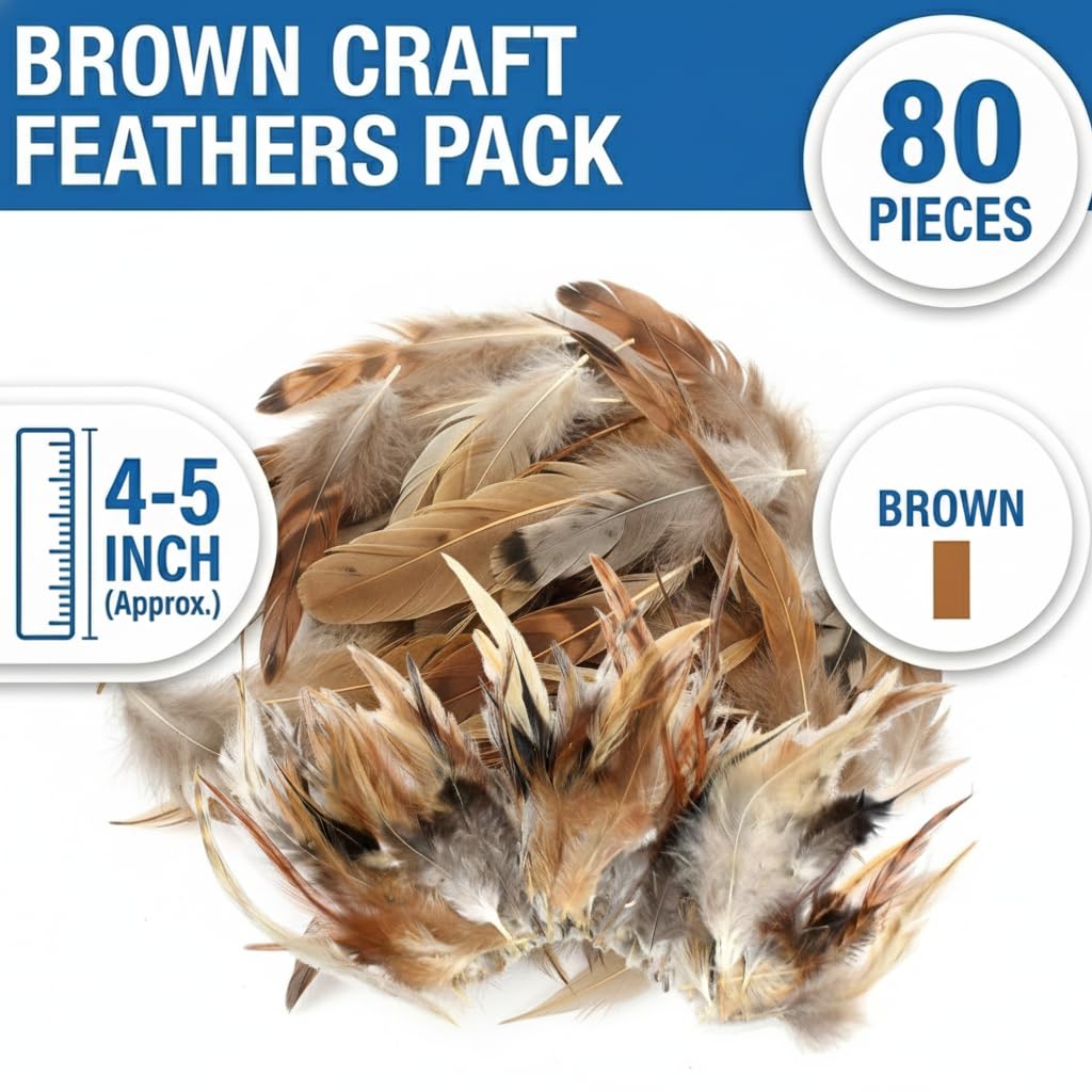 Asian Hobby Crafts Natural Dyed Feathers for Craft, Hobby Projects, Dream Catcher, Decorations & Art | Premium Wild Hen Feathers - 80 Pcs | 4-5 Inch Approx 1