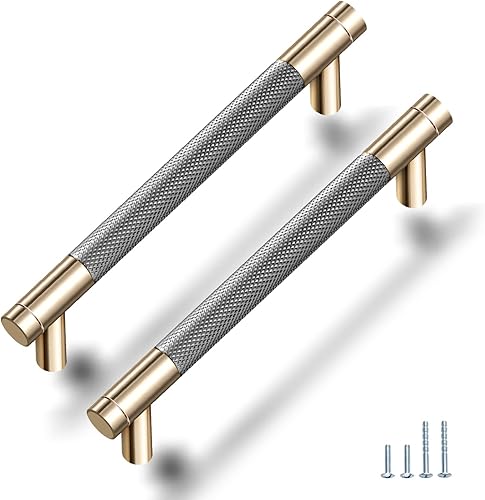Gutuwellea Paquete de 20 manijas moleteadas de gabinete de 5 pulgadas de 5.039 in, tiradores de aluminio, tiradores de cajones moleteados, acabado