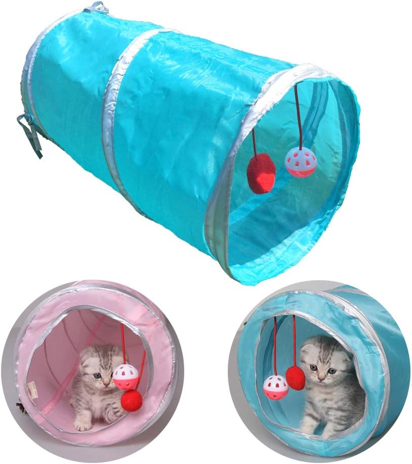 MYIDEA Collapsible Cat Tunnel Tubes Toys - Fun Run Crinkle Play Tunnels for Pets Kittens Rabbits (Short Sngle, Blue)