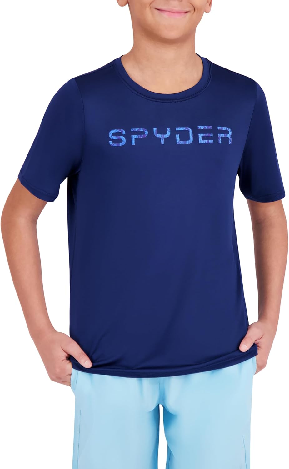 Spyder Boys' Short Sleeve Rash Guard – UPF Sun Protection, Quick-Dry, 4-Way Stretch Swim Shirt -Big Boys