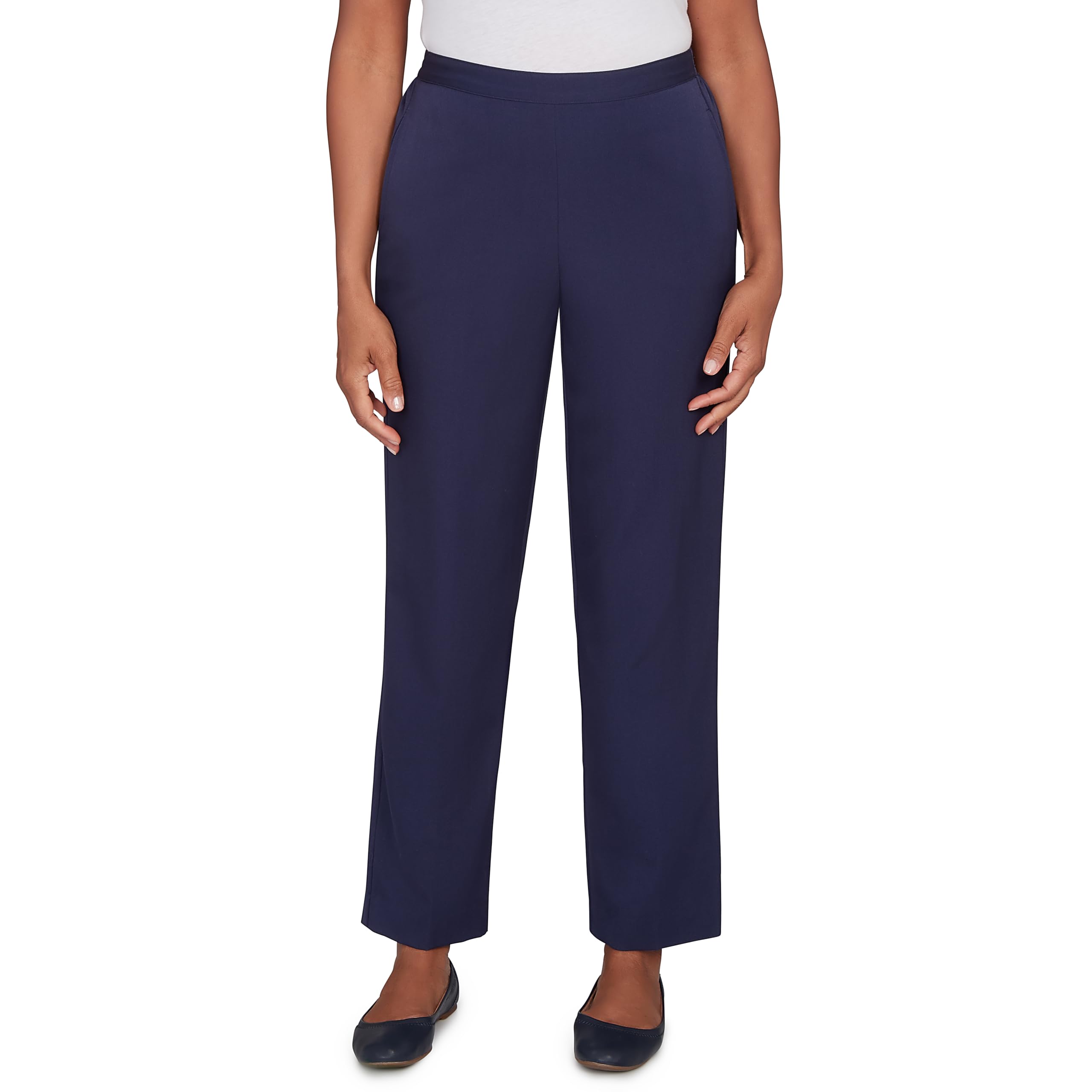 Alfred Dunner Womens Petite Side Seam Pocket Average Length Twill Pant Size 10P Navy