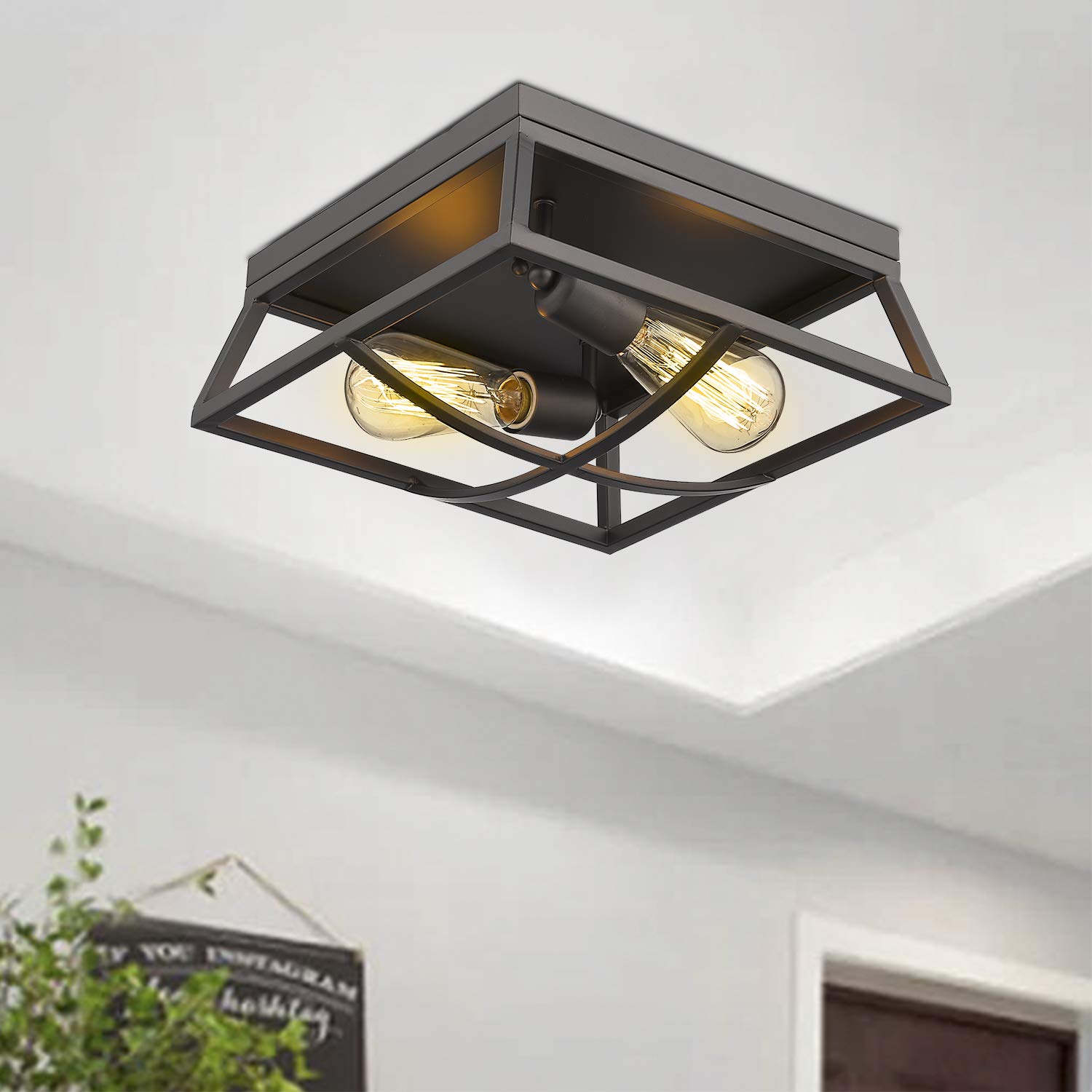 Emliviar Flush Mount Ceiling Light, 2-Light 12-inch Farmhouse Ceiling Light in Oil Rubbed Bronze Finish, YE19103-FL ORB