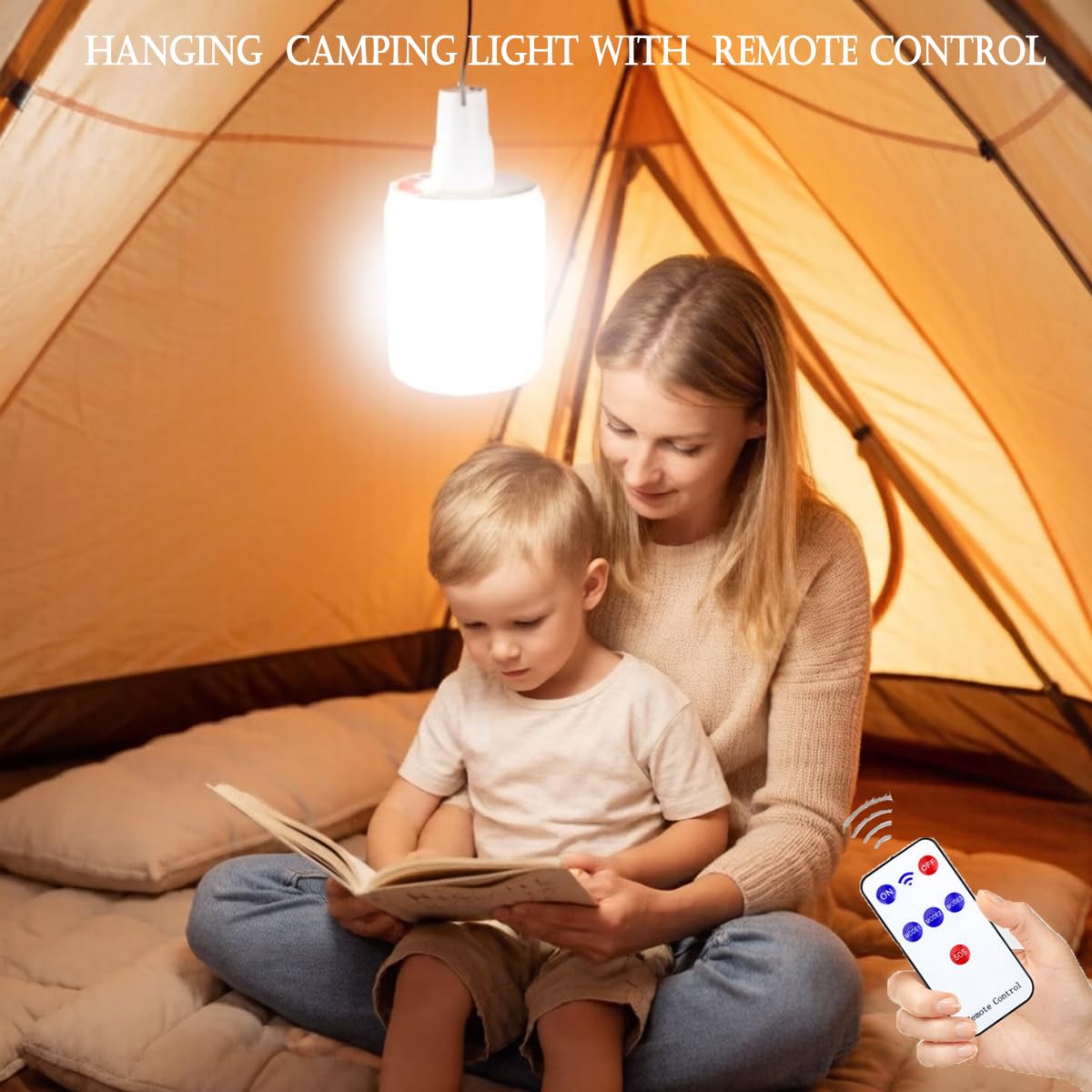 Lampada solare LED telecomando campeggio LED Blub tenda lanterna luci 5 modalità USB ricaricabile portatile gancio appeso all'aperto pesca emergenza cortile interruzione di corrente 3 pezzi