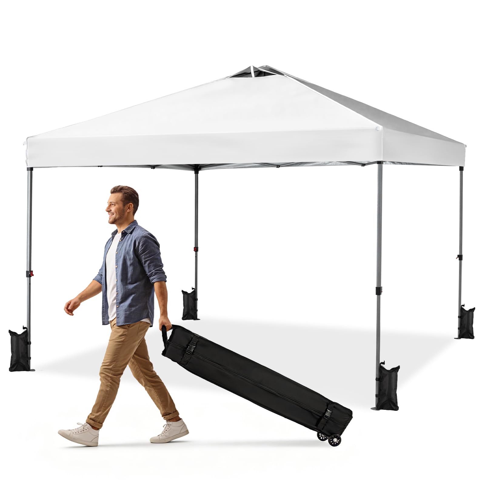10x10 FT Pop Up Canopy, Easy Up Canopy Tent for Outdoor Patio, Backyard Parties Camping & Beach, Heavy Duty Instant Canopies with 1-Button Setup, 3 Adjustable Heights, UPF 50+ & Wheeled Bag