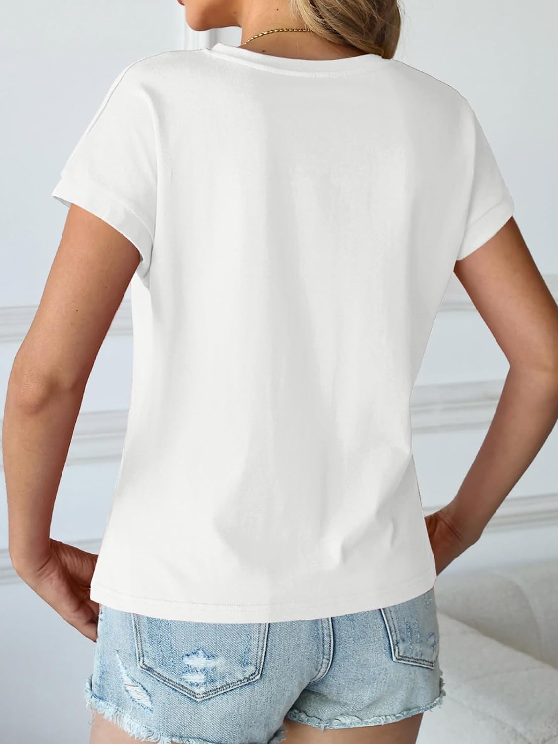 Oymyakon Women Cotton Cap Sleeve Tops Cropped V Neck T Shirts Boxy Tee Shirt Loose Fit Short Sleeves Casual Summer Blouse - Image 5