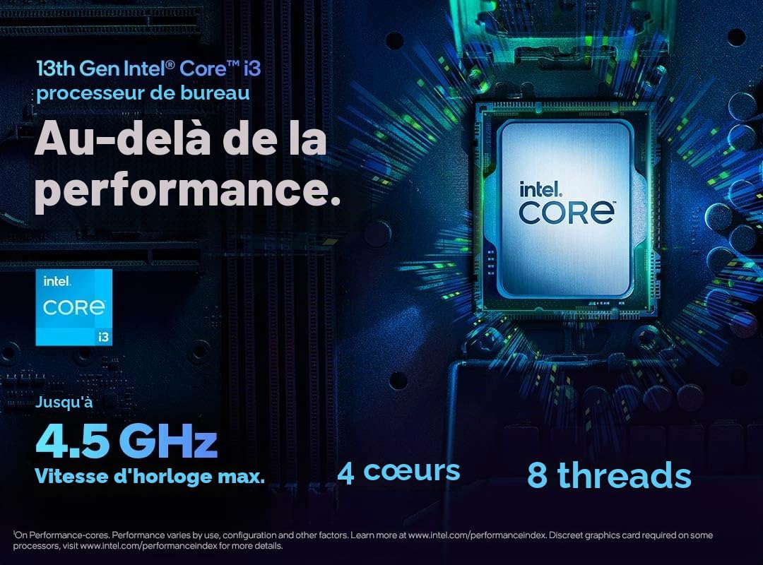 Intel® Core™ i3-13100F, processeur pour PC de Bureau, 4 cœurs (4 P-Cores + 0 E-Core) 12 Mo de Cache, jusqu'à 4,5 GHz