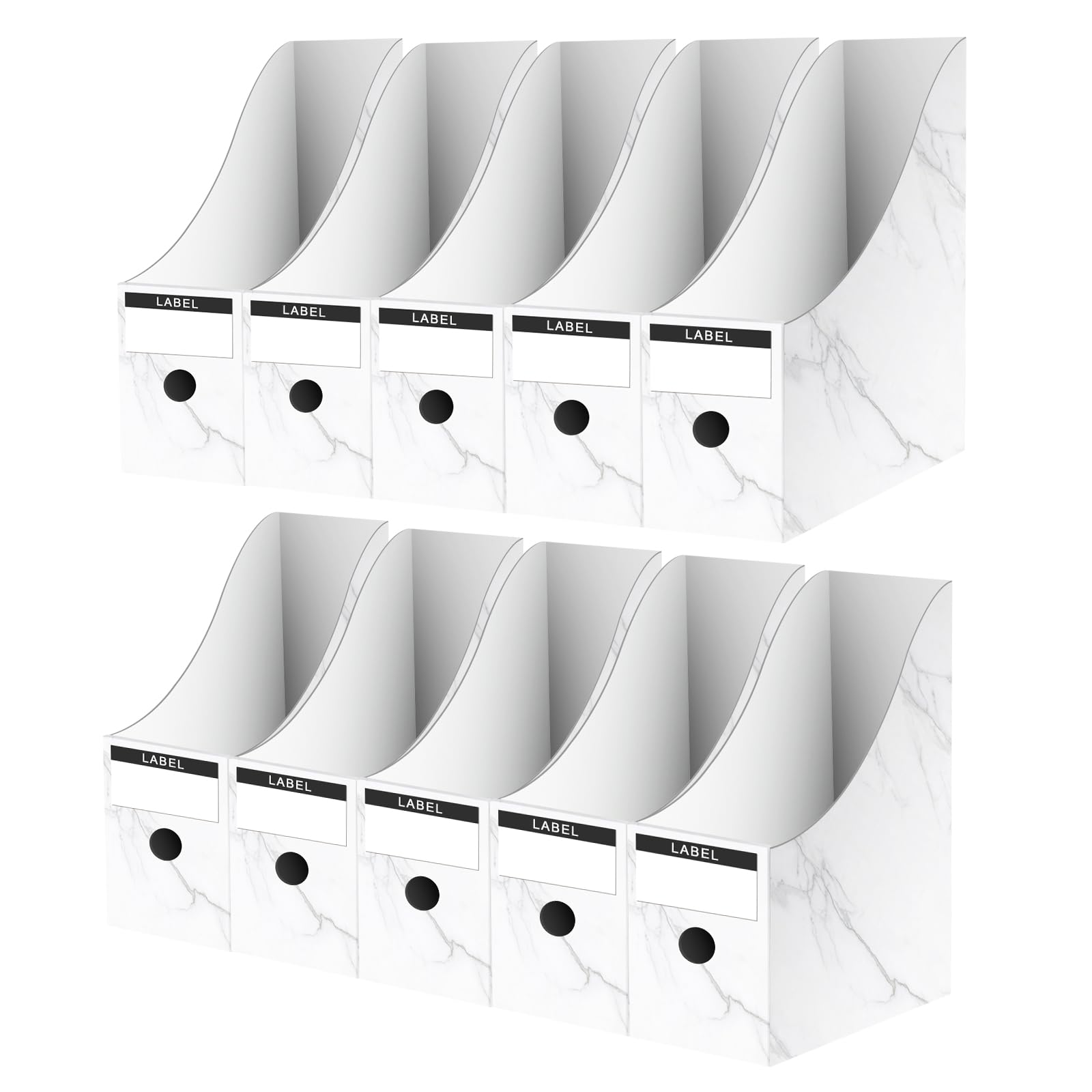 Woobroo 10 Pack Magazine Holder, Magazine File Holder, Cardboard A4 Size Desktop Organiser with Labels, for Home School Office Magazine File(Marble pattern)