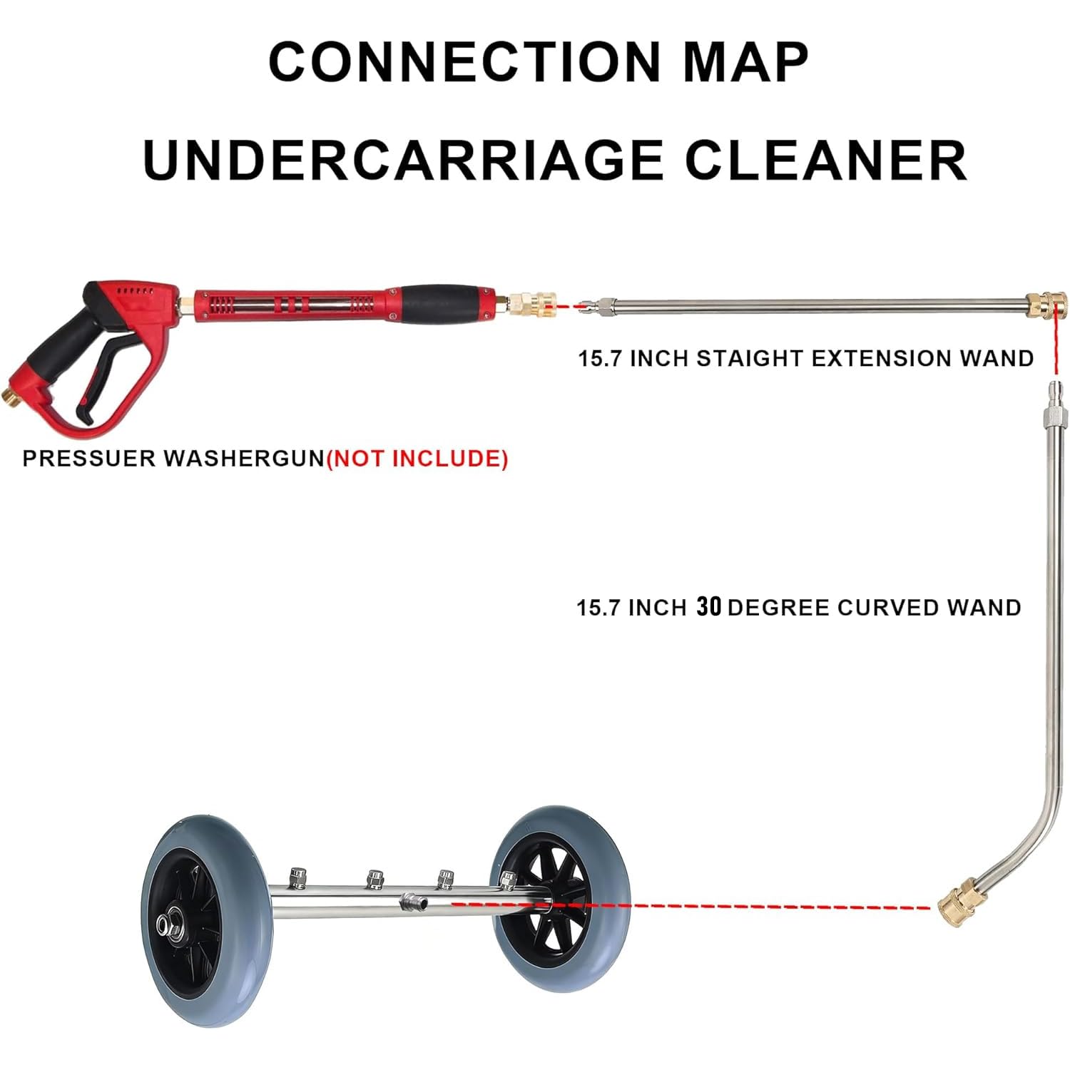 Hourleey Pressure Washer Undercarriage Cleaner, 16 Inch Power Washer Surface Cleaner, Undercarriage Water Car Broom Attachment with Extension Wand, 4000 PSI