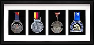 20" Medal Display Frame, Black Medal Display Case for 4 Medals, 3D Medal Shadow Box for Runners Marathon Triathlon Soccer ...