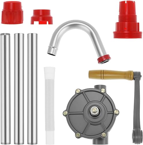 Miniatura 5 de QWORK Bomba de mano rotativa de tambor de aluminio, bomba de barril, manivela de mano, aceite de gas, bomba de tambor de aceite rotativo para 5, 15,