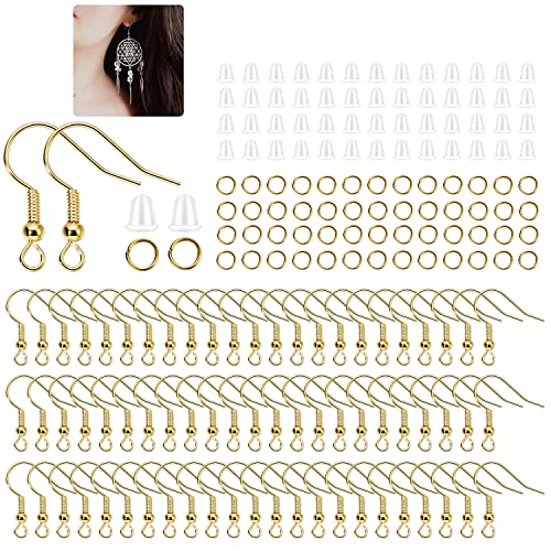 600Pcs Hypoallergenic Earring Hooks Gold Earring Making Kit with Earring Backs and Jump Rings for Jewelry Making (Gold)