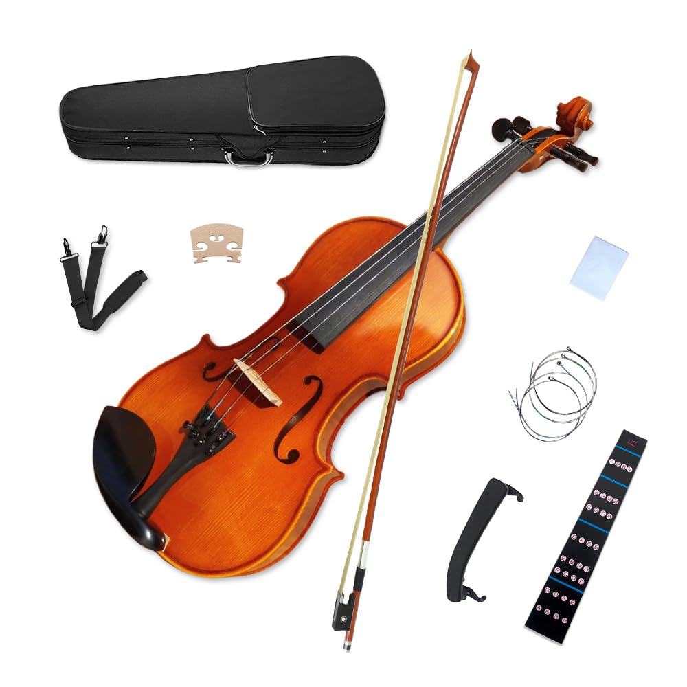 YoungMonic Violin 1/2 Size Set Solid Wood for professional Beginners Children with violin Bow Bridge 4strings