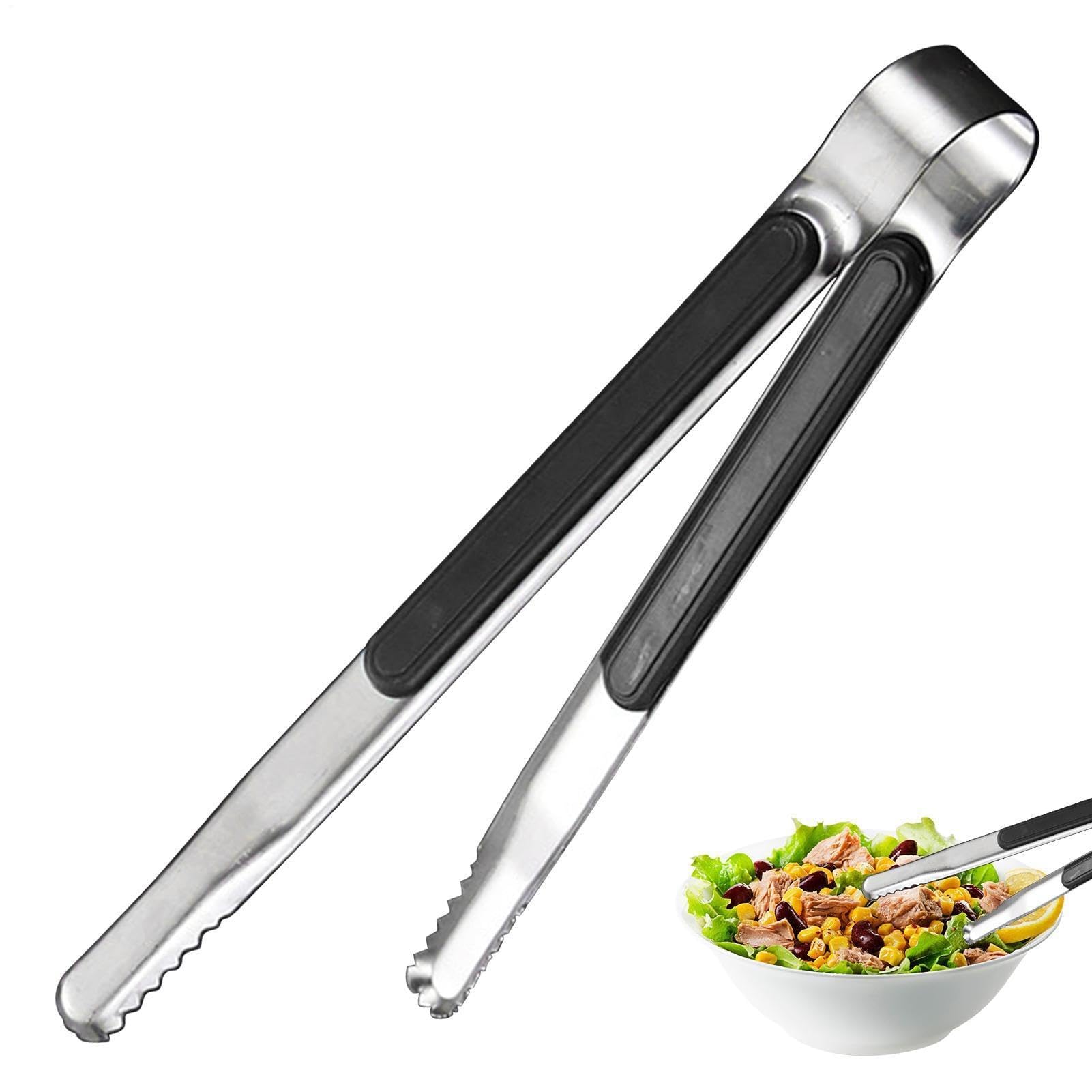 Pince de cuisine, ustensiles en acier inoxydable très résistants, résistants à la chaleur, pour frire, cuisiner, pâtisserie, salade, service – 22,9 cm de long, design antidérapant
