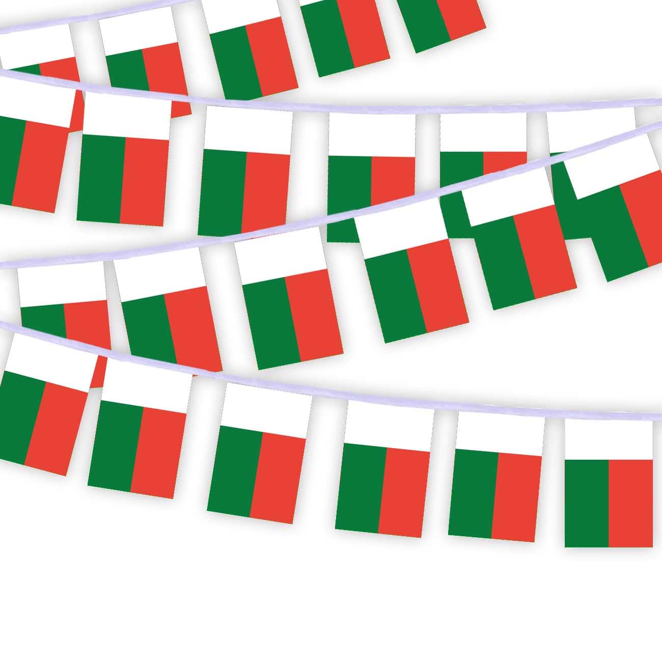 Lot de 30 drapeaux de Madagascar rectangulaires en corde 10 mètres bannières décoratives