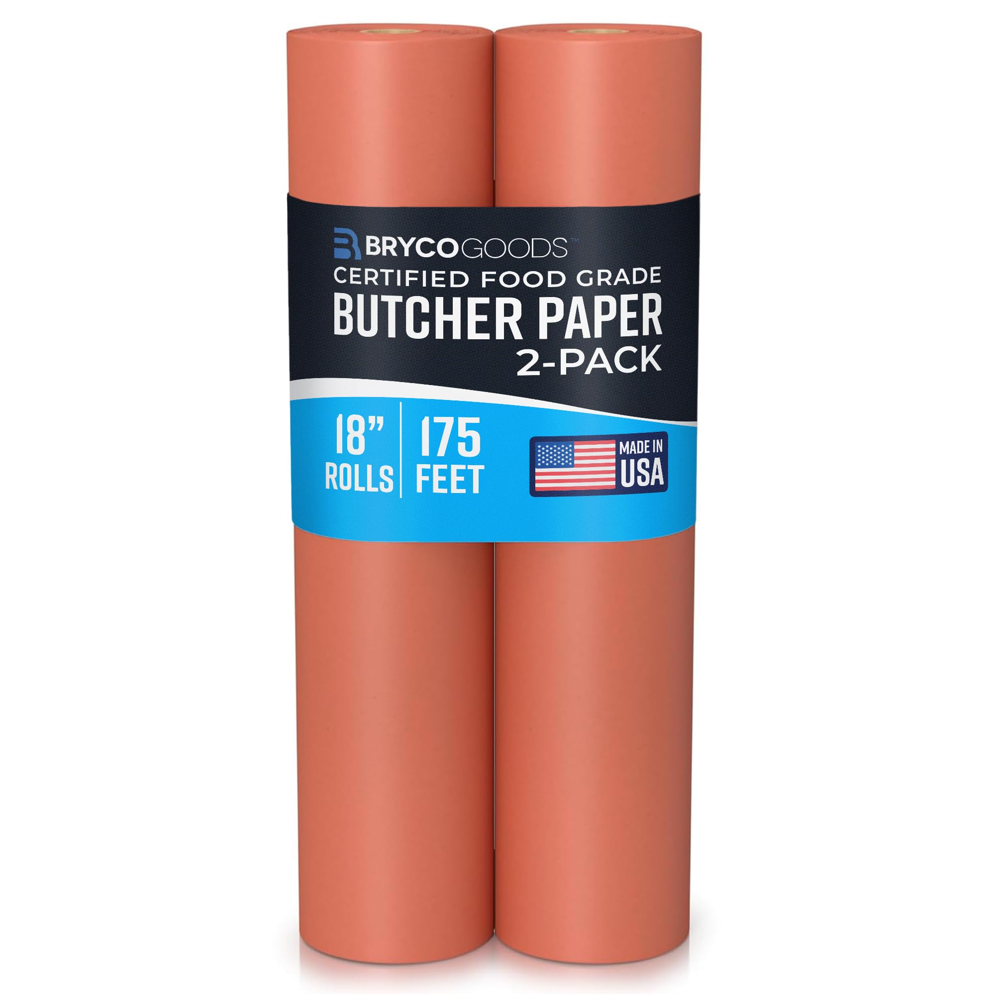 Bryco Goods (Pack of 2) Pink Butcher Paper Rolls, 18"x175' (2100 Inch) - Made in USA - Food-Grade Peach Butcher Paper for Smoker, BBQ, Grilling, Smoking Meat - Unbleached, Uncoated and Unwaxed