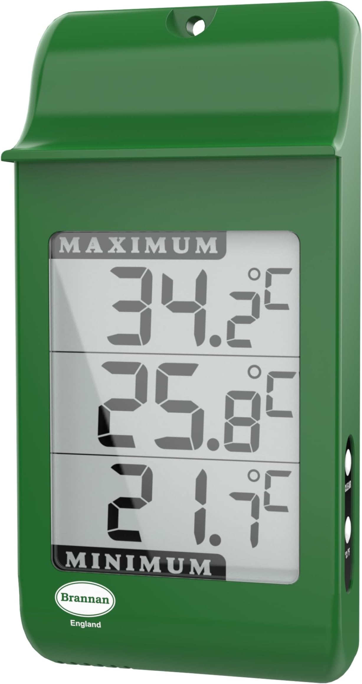 Brannan Digital Max Min Greenhouse Thermometer - Monitor Maximum and Minimum Temperatures For Use In The Garden or Home Indoor Outdoor Greenhouse Accessories Easily Wall Mounted (Green)
