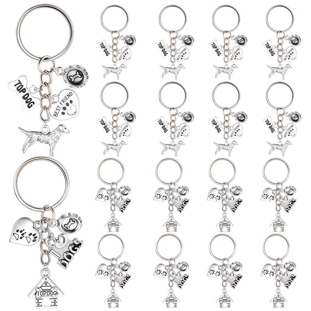 SUNNYCLUE 1 Box 20Pcs Pet Memorial Keychain Bulk Dog Themed Key Chains Pack Metal Alloy Tibetan Silver Love Dogs House Claws Charms for Handbags Diy Purse Backpack Wedding Party Favors Gifts Adults