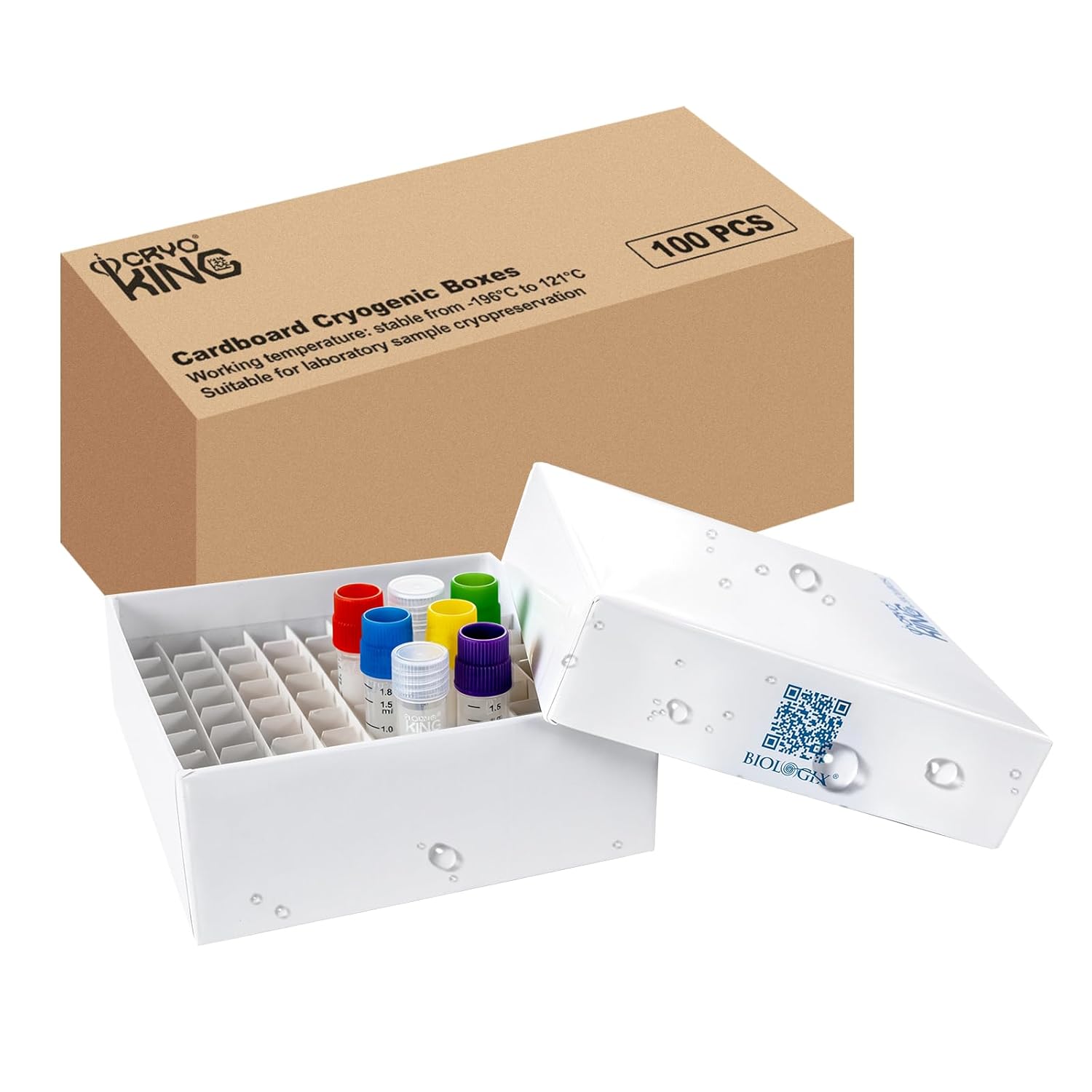 Lab Freezer Box with Plastic Coating, 2 Inch Height Cryobox, 81-Well Microtube Box for Lab Freezer, White, Case of 100