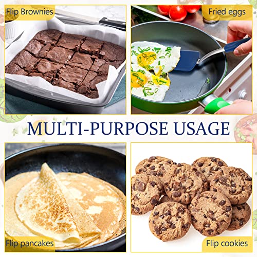Yetene Silicone Cookie Spatula Turner 2 Pack Mini Brownie Spatula Flexible Kitchen Small Silicone Turner for Nonstick Cookware Heat Resistant No Scratch Flipper for Pancake(Solid Flat,Gray, Blue) by Yetene - Image 6