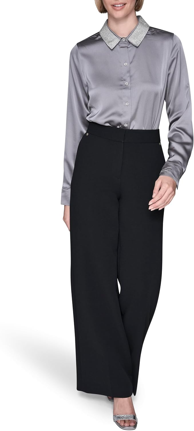 Karl Lagerfeld Womens Long Sleeve Collared Neck Crystal Collar Elevated Button Down - Image 5