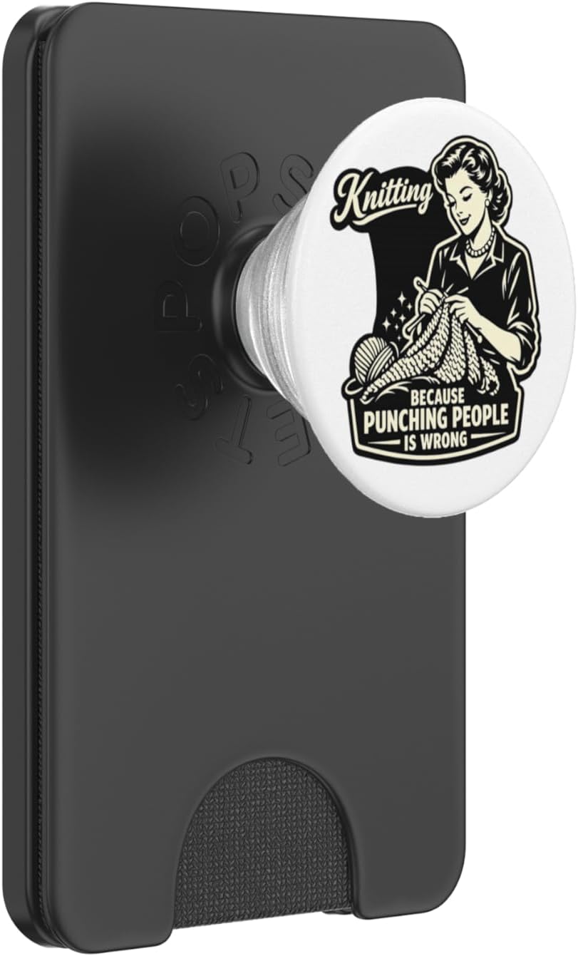 Funny Knitting Because Punching People is Wrong Retro Design PopSockets PopWallet for MagSafe