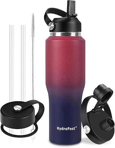 Botella de agua de 40 onzas aislada con popote, botellas de agua a prueba de fugas para portavasos de automóvil, botella de agua de acero inoxidable