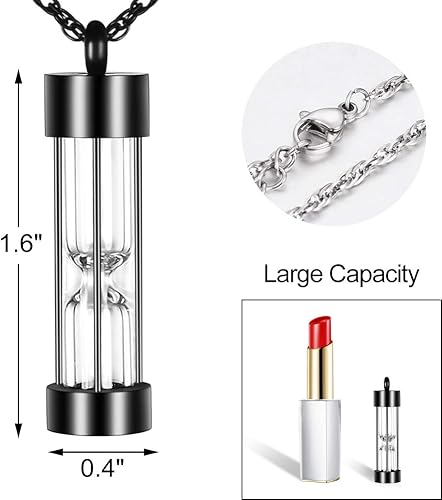 Miniatura 2 de abooxiu Collar de urna de reloj de arena para cenizas, joyería de cremación para cenizas, collar de cenizas de recuerdo conmemorativo de acero