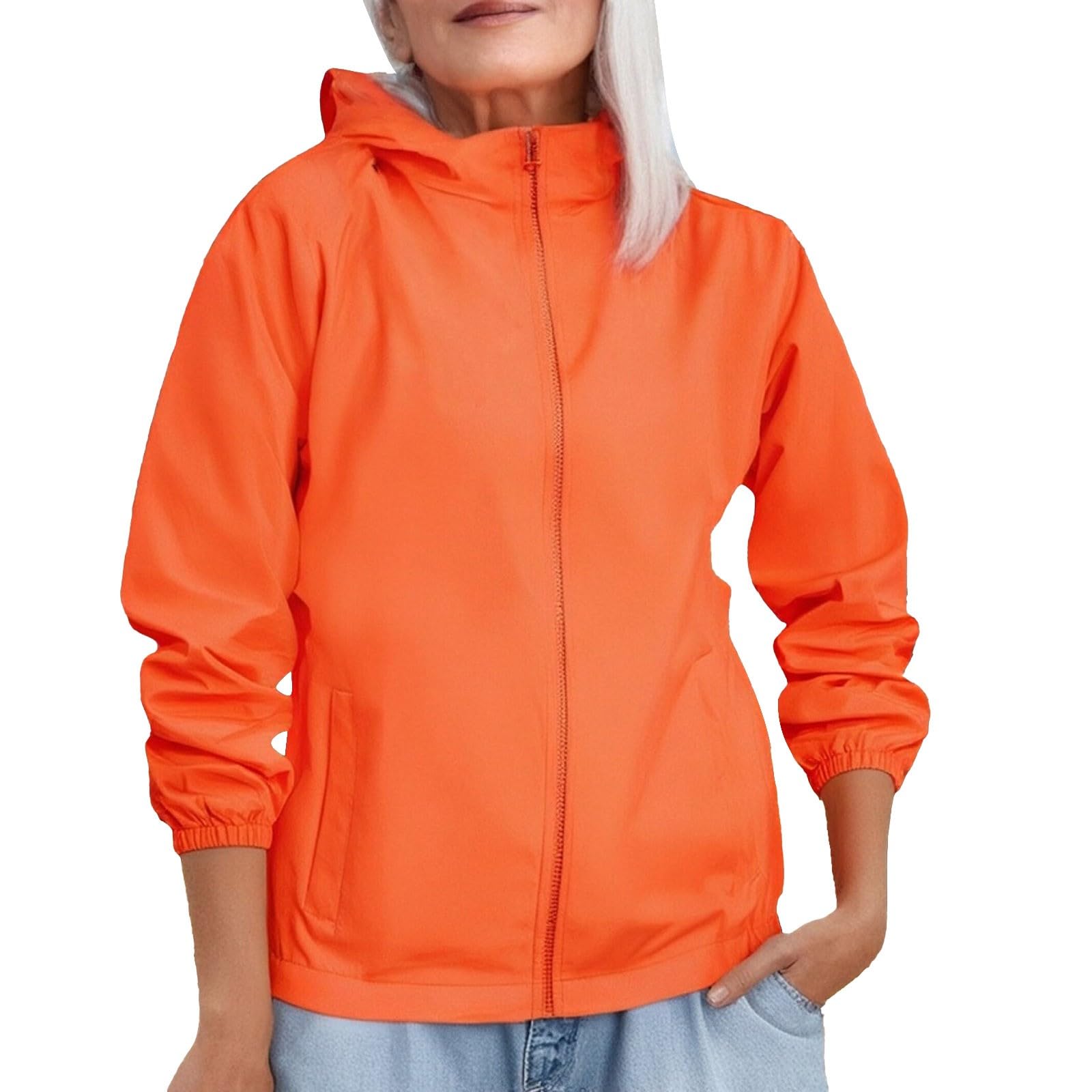 Giacca antipioggia da donna, impermeabile, traspirante, lunga giacca per le mezze stagioni, con cappuccio, giacca a vento, per escursionismo, outdoor, sport, con cappuccio, giacca da trekking, giacca