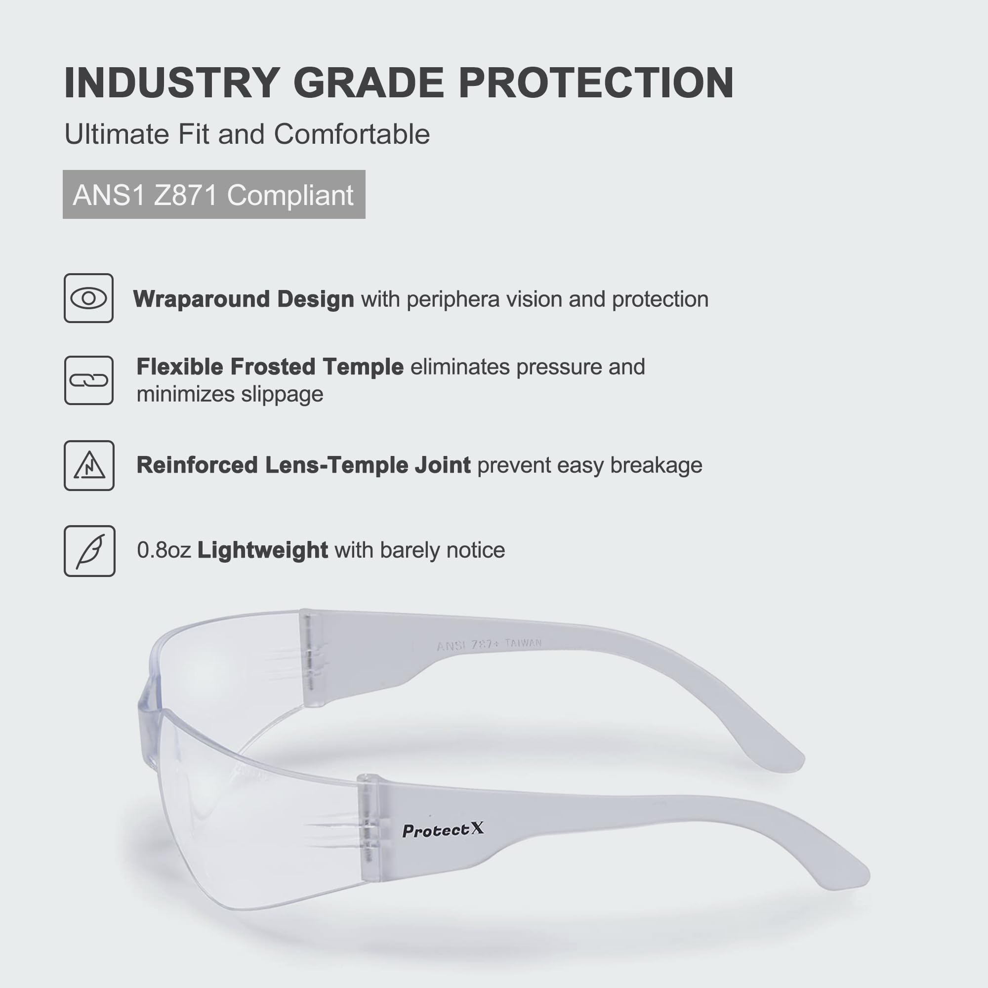 ProtectX Gafas de seguridad de policarbonato resistente a los impactos, lentes antiniebla, protección UV ANSI Z87.1, paquete de 12 (transparente)