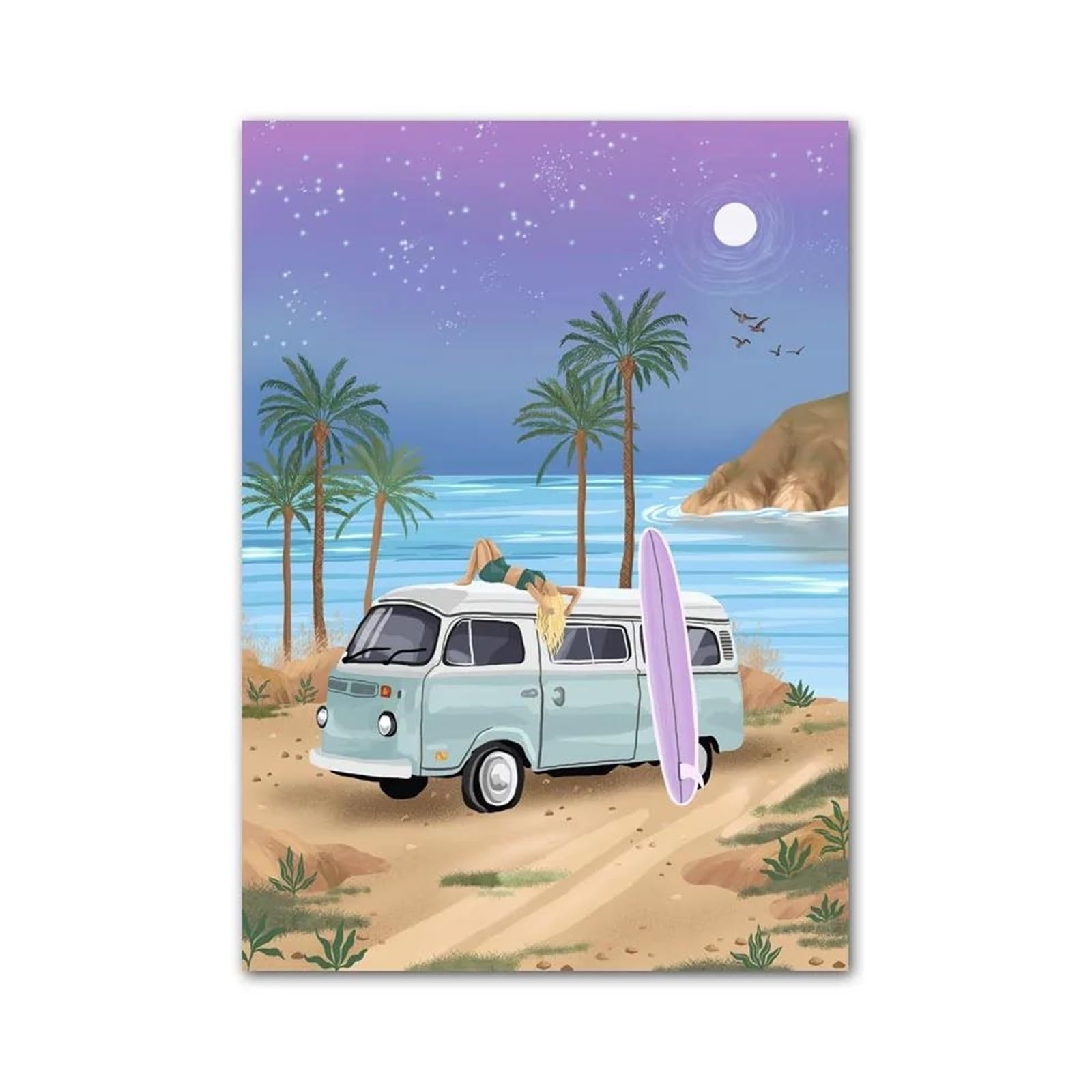 Xenite Girls F Wall Art Canvas Prints Colorful Lower Book Sea Beach Wall Art Canvas Painting No Rame Prints Picture Or Living Room Hotel Bar Decoration(,50X70cm)
