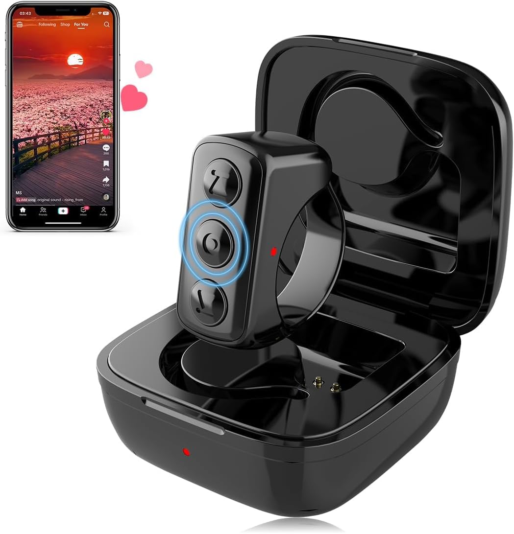Agrifilm Remote Controls Ring for TikTok, Bluetooth Page Turner Compatible with iPad iPhone, Scroller Remote for TIK Tok, Camera Shutter Remote Control for iOS, Android