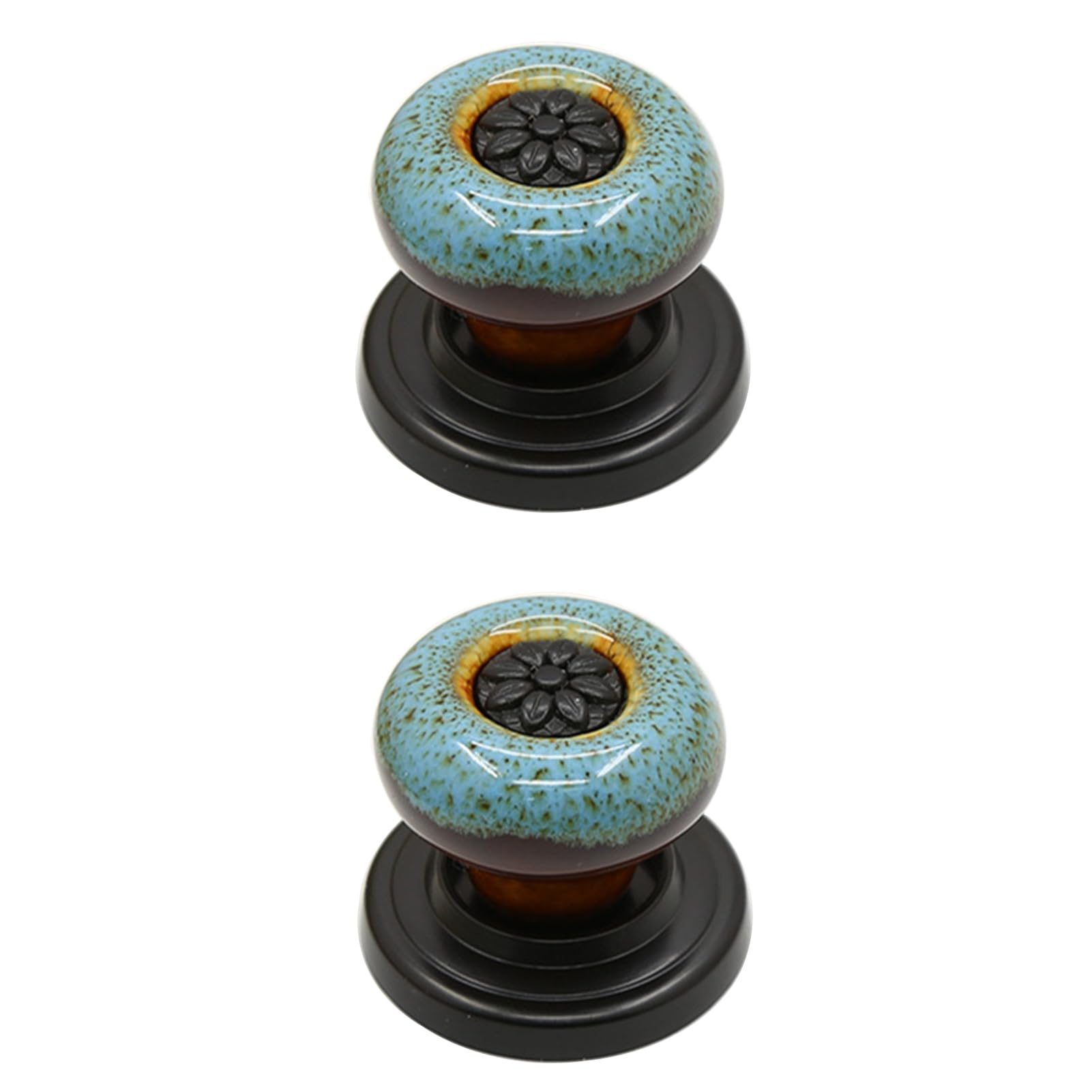 jiajulashou123 2 Pack Antique Cabinet Knobs Vintage Ceramic Drawer Pulls Furniture Door Knobs Round Single Hole Cupboard Knobs with Screws Wardrobe Handles for Dresser Cabinet,Decorative (B,Blue)