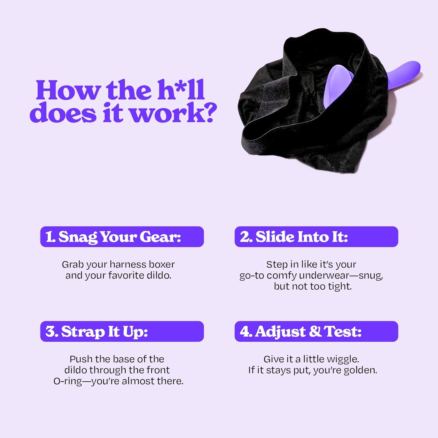 Wet For Her Boxer Brief | Underwear Strap-On Harness with O-Ring and Packer | Comfortable & Adjustable | Strap-On Compatible