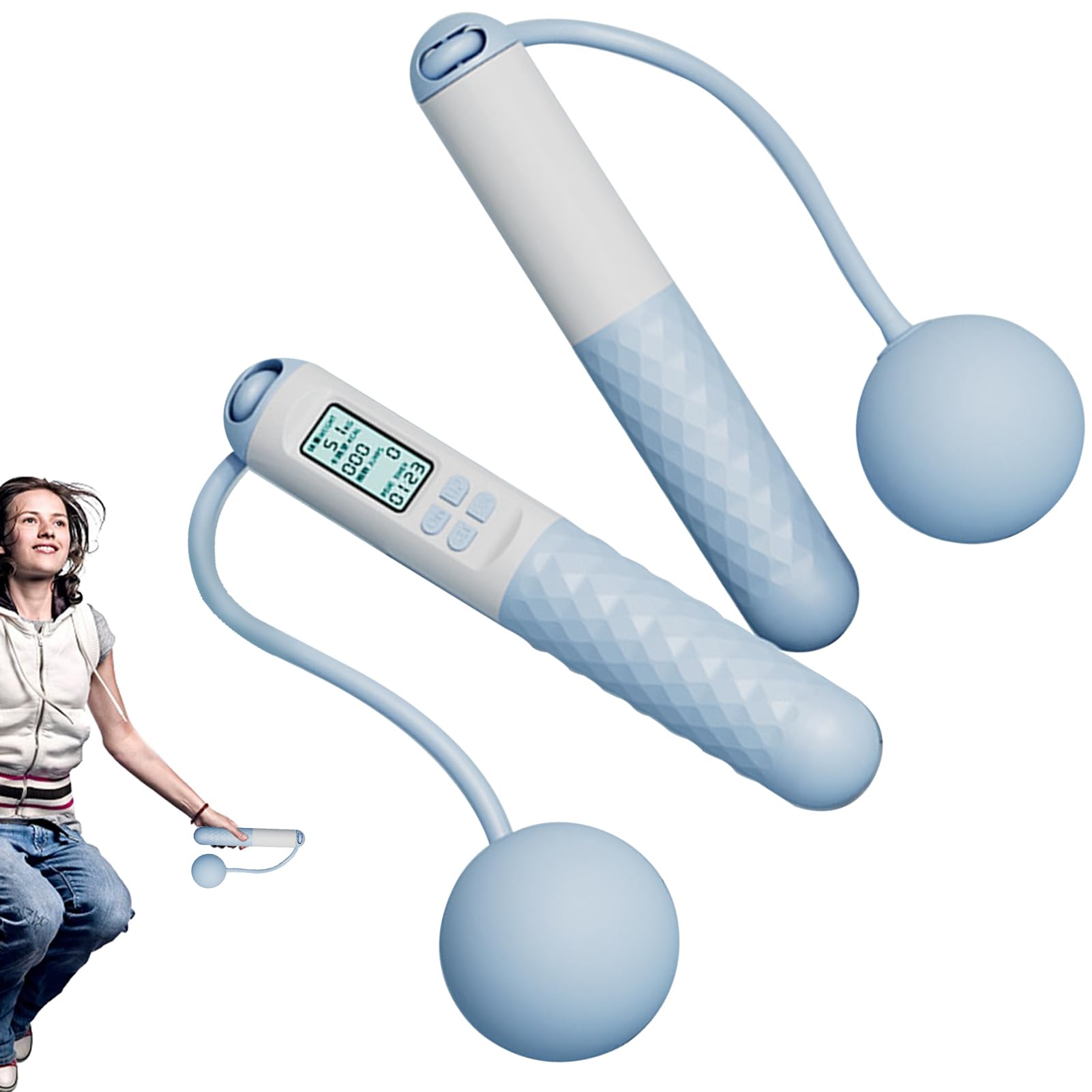 Cuerda de saltar inalámbrica, saltar con contador, bola de conteo digital ajustable, sin cuerda para mujeres, hombres, niños, ejercicio, entrenamiento de fitness (blanco y negro)