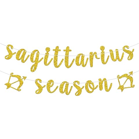 Sagittarius Season Banner, Happy Birthday Sagittarius Bunting Sign, Big Sagittarius Energy, 12 Zodiac Constellation Theme Birthday Party Decoration Supplies, Gold Glitter