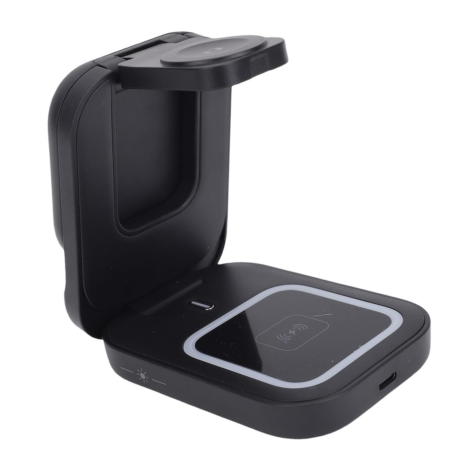 Fockety Caricatore Wireless 3 in 1, Supporto Magnetico Pieghevole a | con luce notturna ambientale, per telefono, auricolari, smartwatch, ufficio in casa, comodino