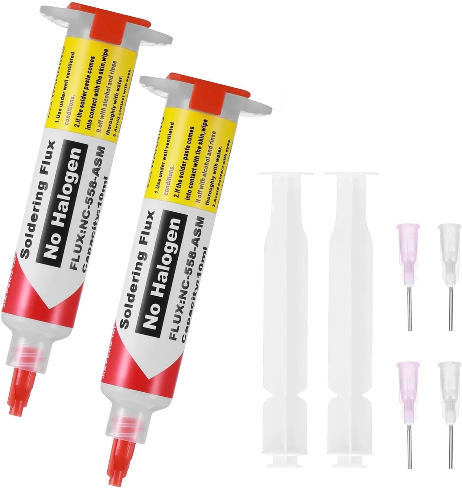 Nadiaen2Pcs Solder Flux 10ML Lead Free Solder Flux Syringe 558, No Clean Rosin Soldering Solder Flux for SMD BGA LED PCB Precision Electronics Soldering with 4 Needles and 2 Pushers